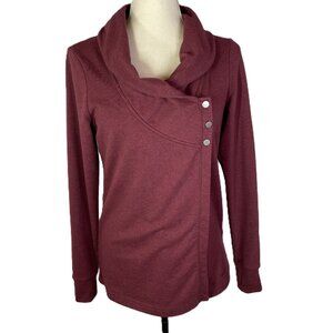 Danskin French Terry Yoga Wrap Cardigan Size S Funnel Neck Maroon